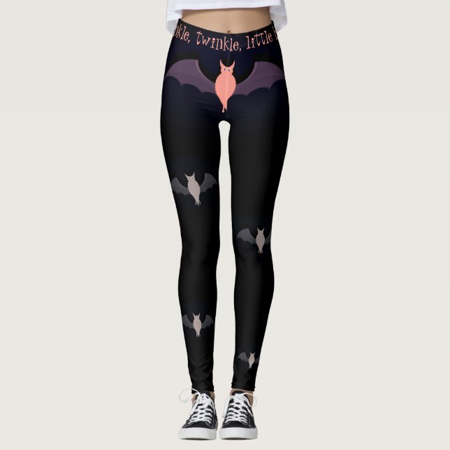 Legging Pernas do Dia das Bruxas de Bat Brilhante (Frente)