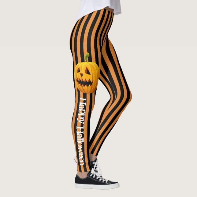 Legging Pernas do Dia das Bruxas Stripe Pumpkin Preto Lara (Direita)