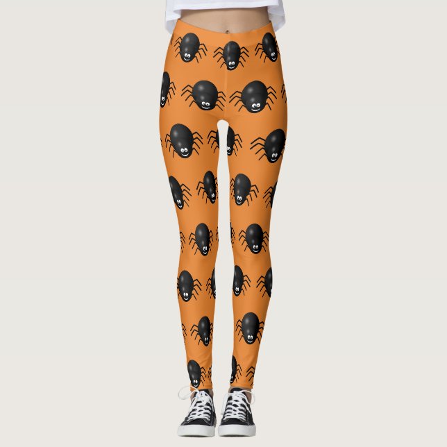 Legging Pernas do Halloween das Aranhas Negras (Frente)