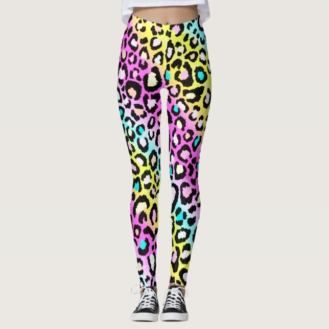 Legging Pernas do impressão Rainbow Cheetah (Frente)