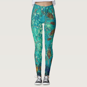 Legging Pernas do Mar Mosaico nadando com tartarugas