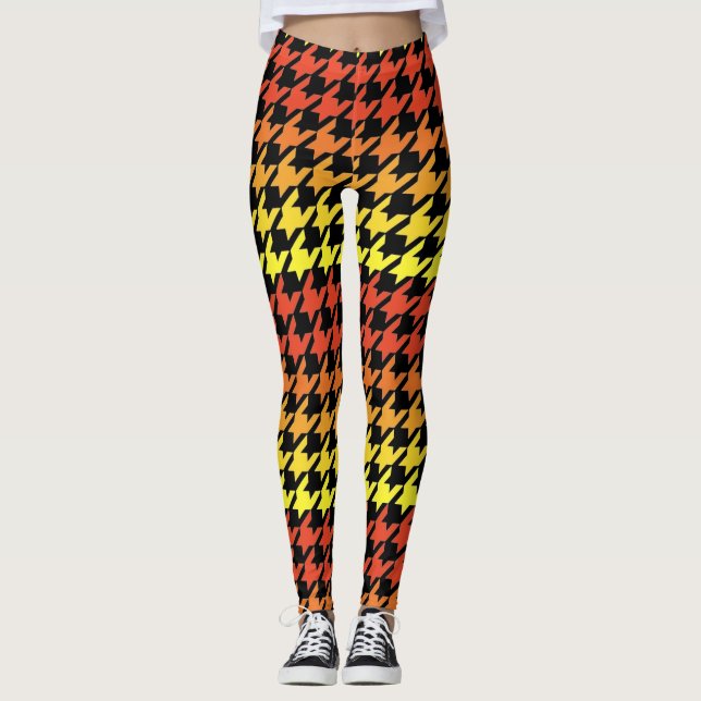 Legging Pernas do padrão dos roedores preto amarelo alaran (Frente)