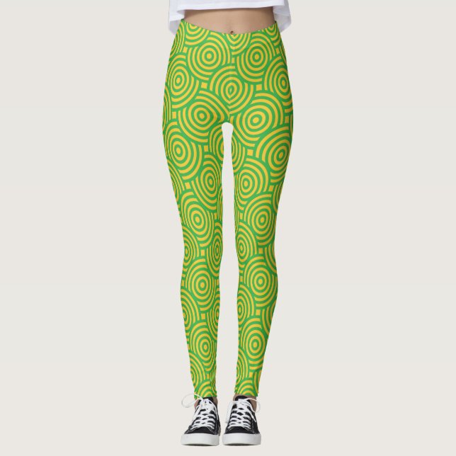 Legging Pernas dos Círculos Amarelos Verdes (Frente)
