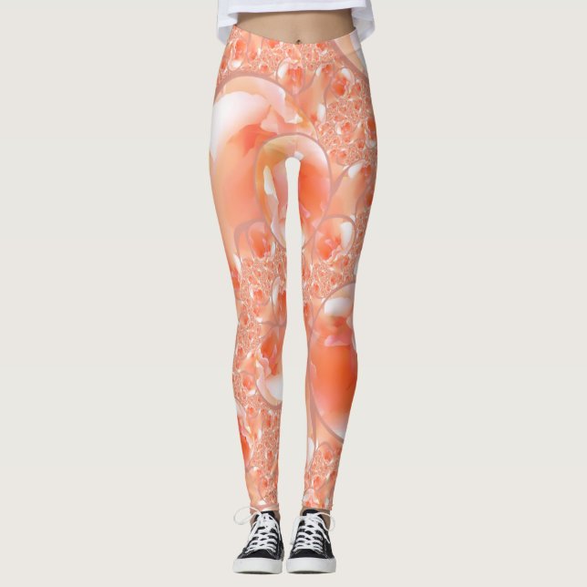 Legging Pernas em design floral de pêssego e creme (Frente)