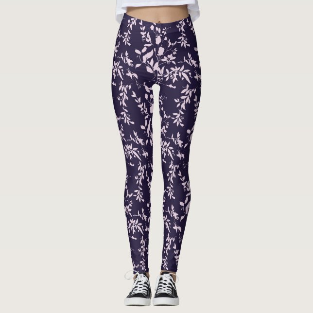 Legging Pernas Florais Azuis/Rosa, de uso feminino (Frente)