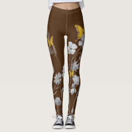 Legging Pernas florais e borboletas castanhas