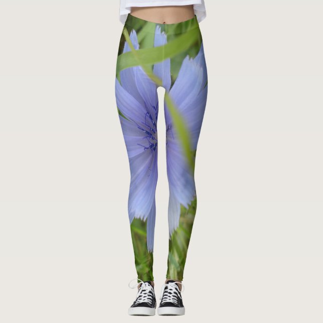 Legging Pernas Florais Elegantes De Flor Roxo Azul (Frente)