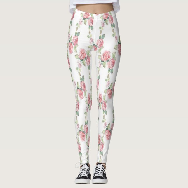 Legging Pernas Florais Rosa Rosa chique (Frente)