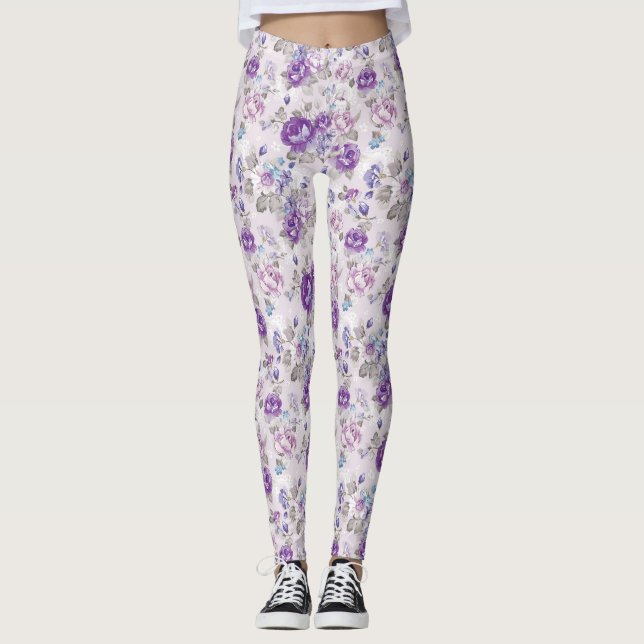 Legging Pernas Florais Rosas Roxas (Frente)