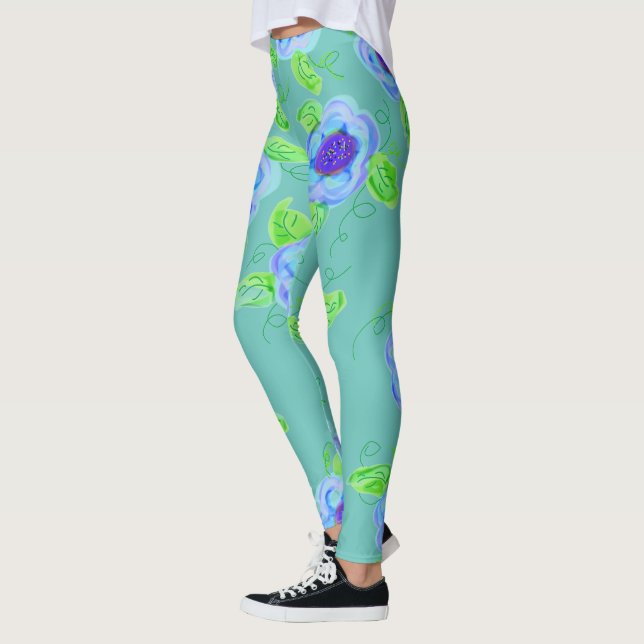 Legging Pernas Flores Aqua (Esquerda)