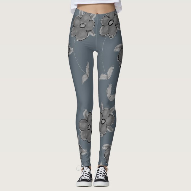 Legging Pernas Flores Azuis-cinzas (Frente)