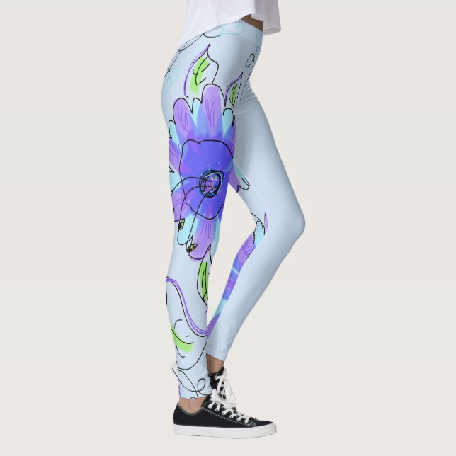 Legging Pernas Flores Roxas E Azuis (Direita)