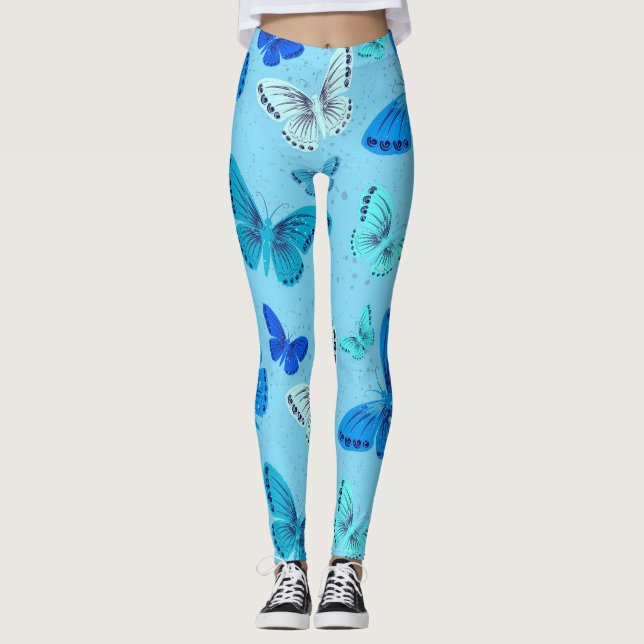 Legging Pernas impressão de borboletas azuis na moda - con (Frente)