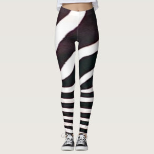 Legging Pernas Impressão de Zebra em Preto e Branco