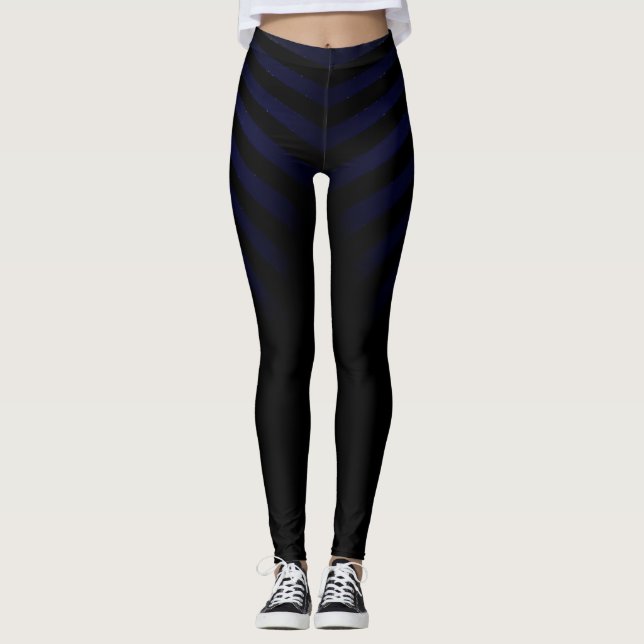 Legging Pernas Negras Com Bandas Azuis Para Mulheres (Frente)