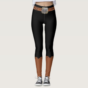 Legging Pernas Negras Com Cinturão Faux E Raízes De Cowb