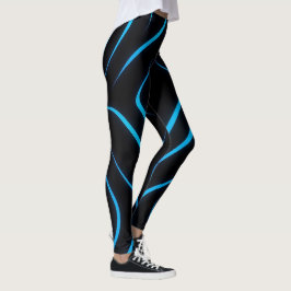 Legging Pernas Negras e Azuis Neon com Patente Futurística