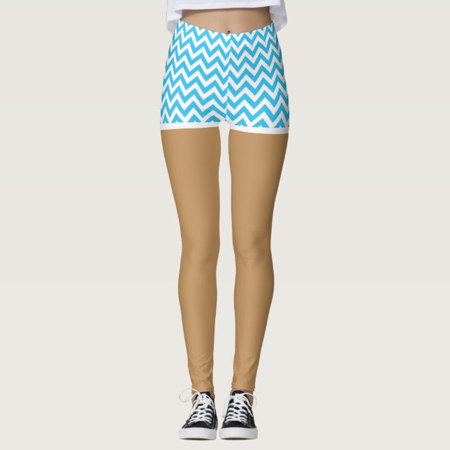 Legging Pernas Perfeitas em Shorts Azuis de Chevron (Frente)