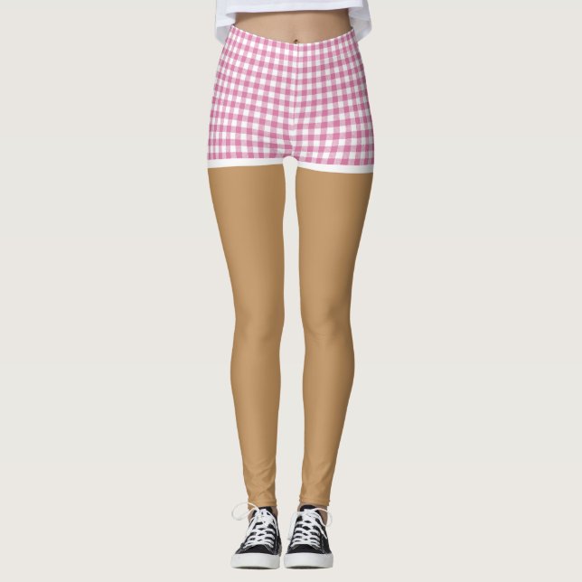 Legging Pernas Perfeitas em Shorts Xadrez Rosa (Frente)