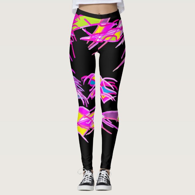 Legging Pernas pretas com designs roxas mistas (Frente)