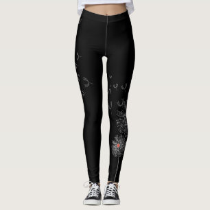 Legging Pernas pretas com Impressão de Dandelion numa pern