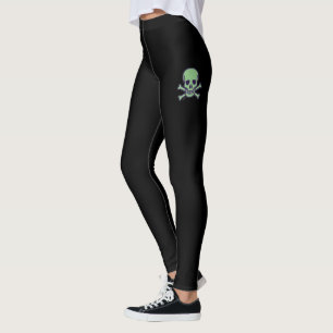 Legging Pernas pretas do crânio verde