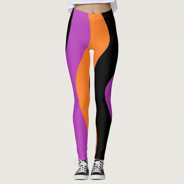 Legging Pernas riscadas Laranja e Preto Roxo  (Frente)