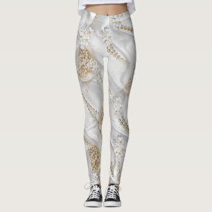 Legging Pérolas Brancas de Seda e Ivória
