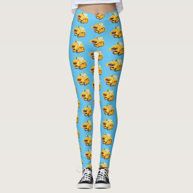 Legging Personagem de desenho animado de bulldozer amarelo (Frente)