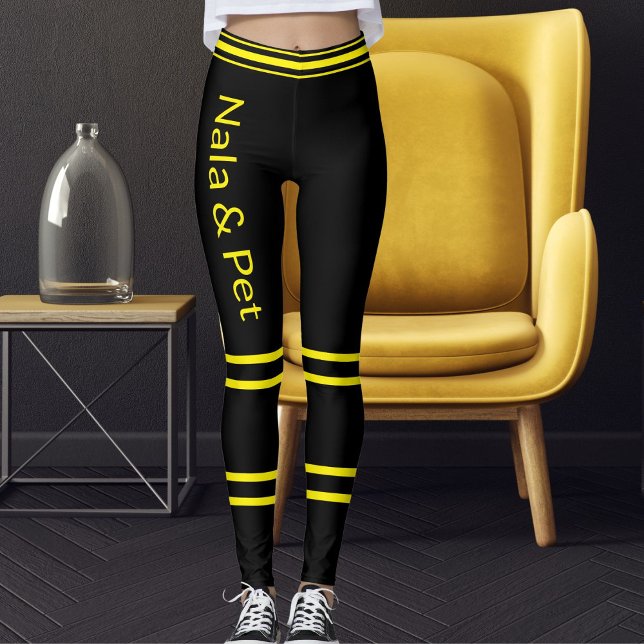 Legging Personalizado Gata Mãe Nome Amarelo Preto Listrado (Criador carregado)