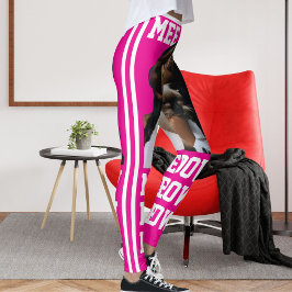 Legging Personalizar a foto branca rosa-quente de gato-de-