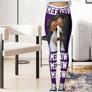 Legging Personalizar a Pet Cat Mãe Foto Branca Púrpura