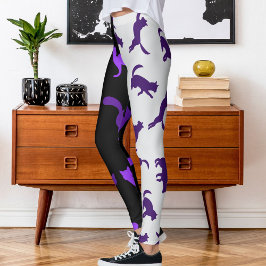 Legging Personalizar Cinza Roxo Pet Cat Pet de Foto Preto