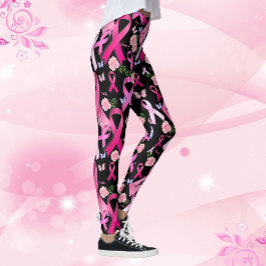 Legging Personalizar Palavras Nome Cancer de Fita Rosa de 