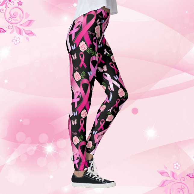 Legging Personalizar Palavras Nome Cancer de Fita Rosa de  (Criador carregado)