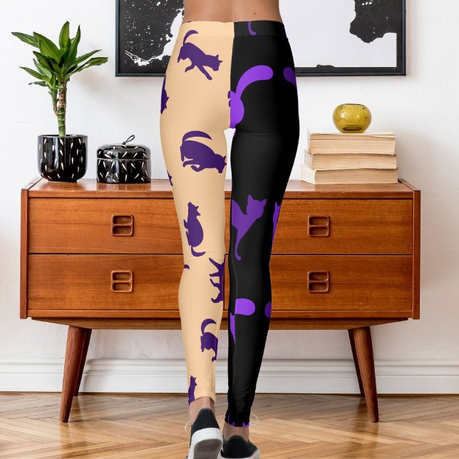 Legging Personalizar Pet Cat de Foto Padrão Pêssego Roxo P (Criador carregado)