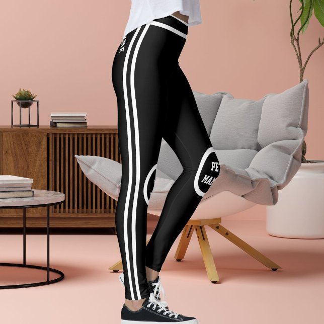 Legging Personalize Cute Pet Mama Black White Stripes Yoga (Criador carregado)