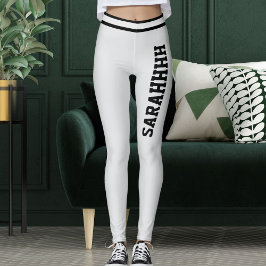 Legging Personalize Name Light Grey Black Stripes Fun Gift