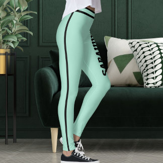 Legging Personalize Name Light Teal Black Stripes Fun Gift