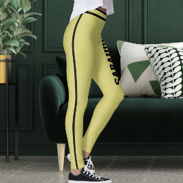 Legging Personalize Text Name Olive Black Stripes Fun Gift