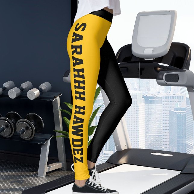 Legging Personalized Black Yellow Orange Stripes Yoga Gift (Criador carregado)