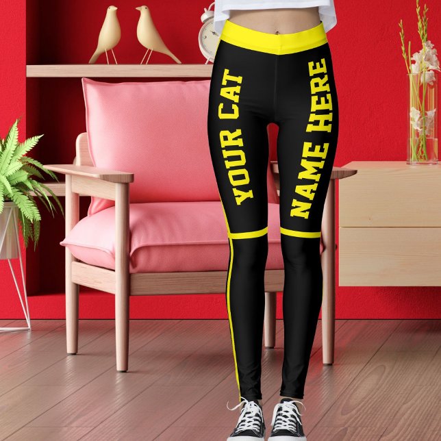 Legging Personalized Bright Yellow Black Stripes Cat Names (Criador carregado)