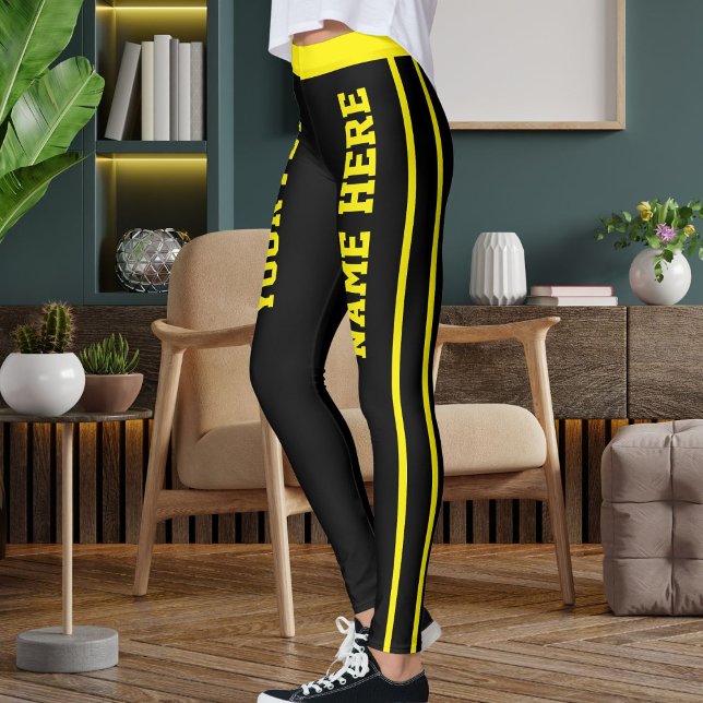 Legging Personalized Bright Yellow Black Stripes Pet Names (Criador carregado)