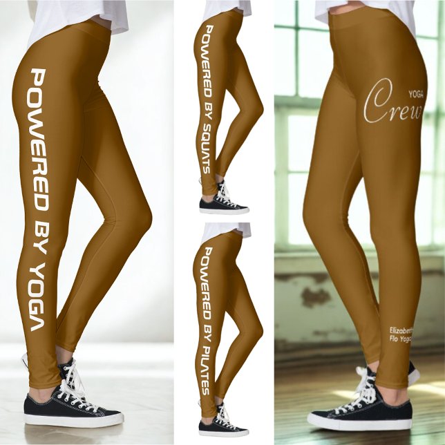 Legging Personalized Brown Pilates Yoga Workout Gym (Brown Custom Leggings multiple views and designs.)