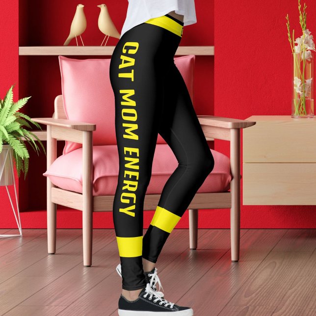 Legging Personalized Cat Mom Pet Lover Yellow Stripe Black (Criador carregado)