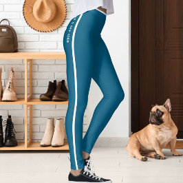 Legging Personalized Cat Pet Ocean Blue White Stripes Gift