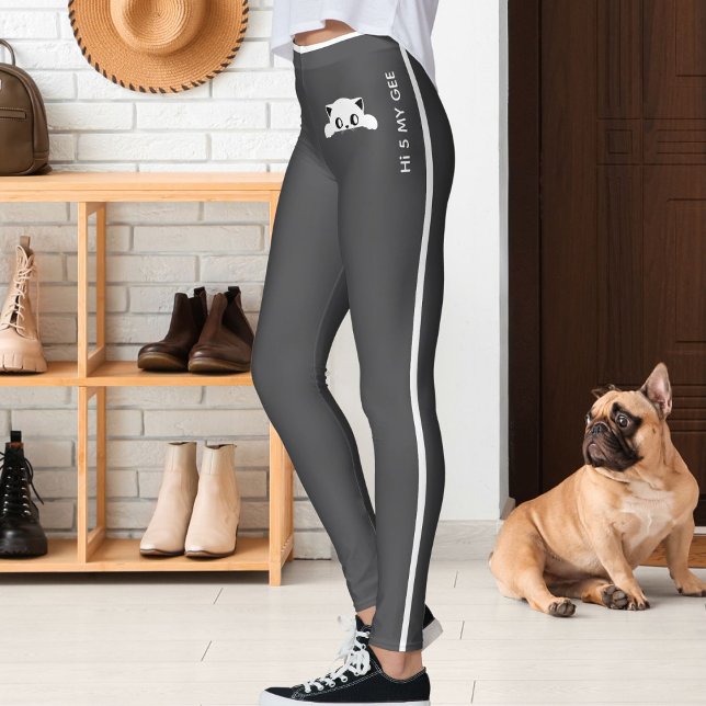 Legging Personalized Cute Cat Pet Grey White Stripes Gift (Criador carregado)
