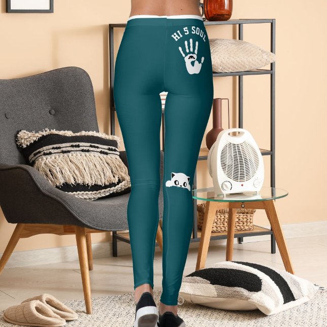 Legging Personalized Hand Cat Pet Dark Teal White Stripes (Criador carregado)