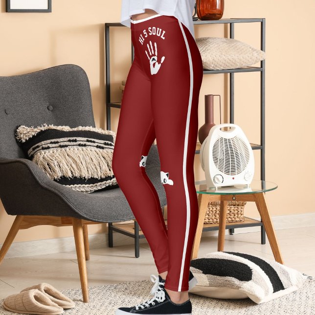 Legging Personalized Hand Cat Pet Deep Red White Stripes  (Criador carregado)