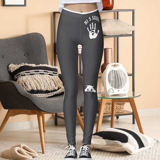 Legging Personalized Hand Cat Pet Grey White Stripes Gift (Criador carregado)